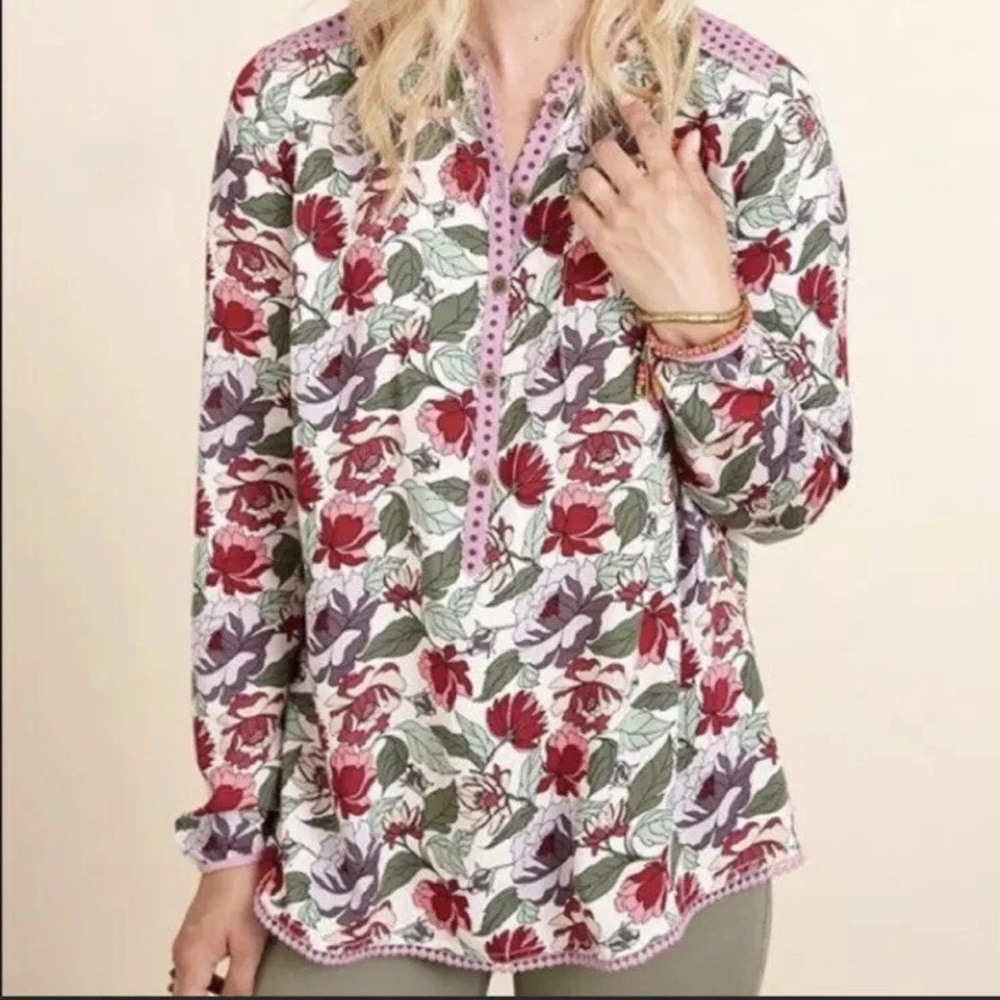 Matilda Jane Relaxed Graphic Blouse in Purple and Red